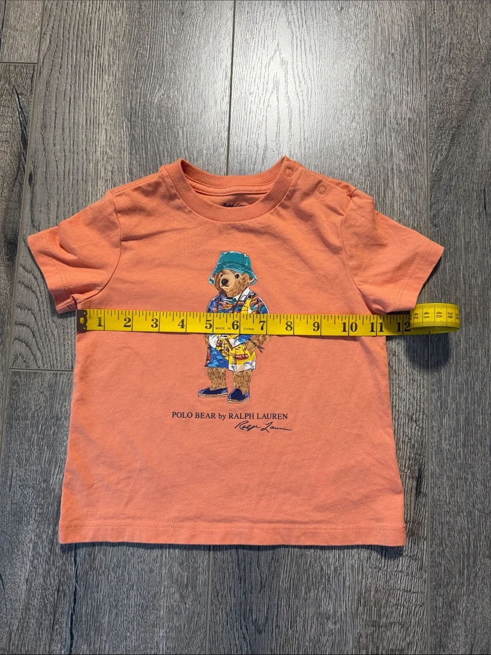 Ralph Lauren Orange Polo Bear Graphic Short Sleeve Tee with Multicolor Bear